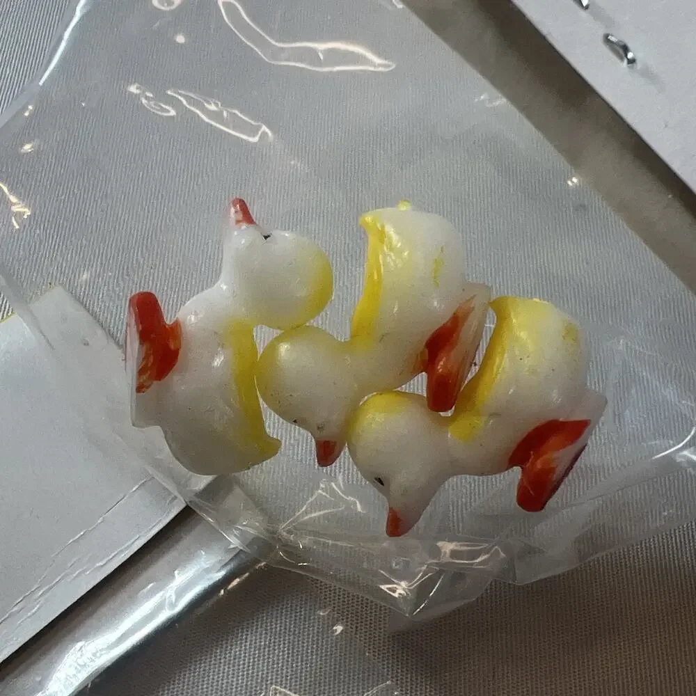 Vintage Hand Painted Duck Miniatures Set of 6 Plastic Yellow Ducklings Mini Tiny
